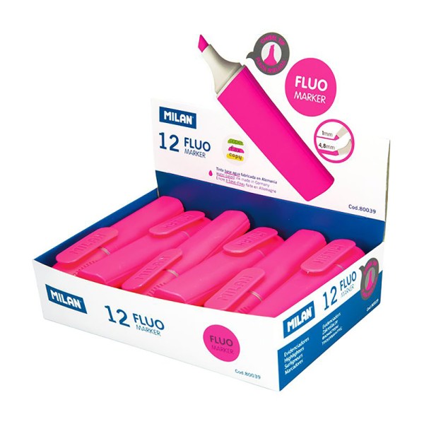 Marcadores fluorescentes color rosa, 12 uds, expositor